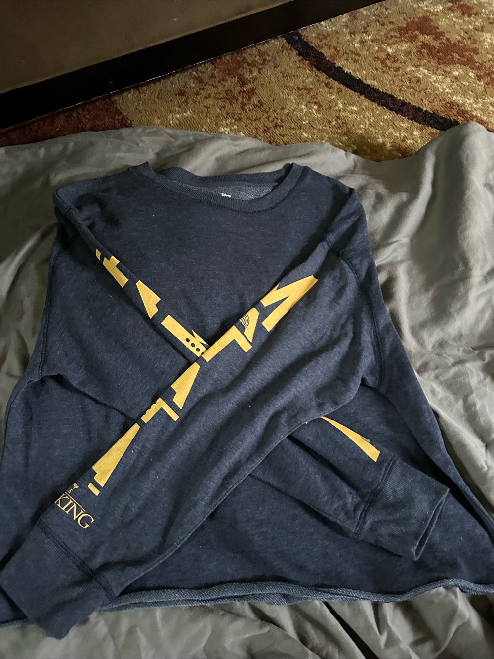 Disney Navy Crewneck Sweater with Yellow Sleeve Graphics